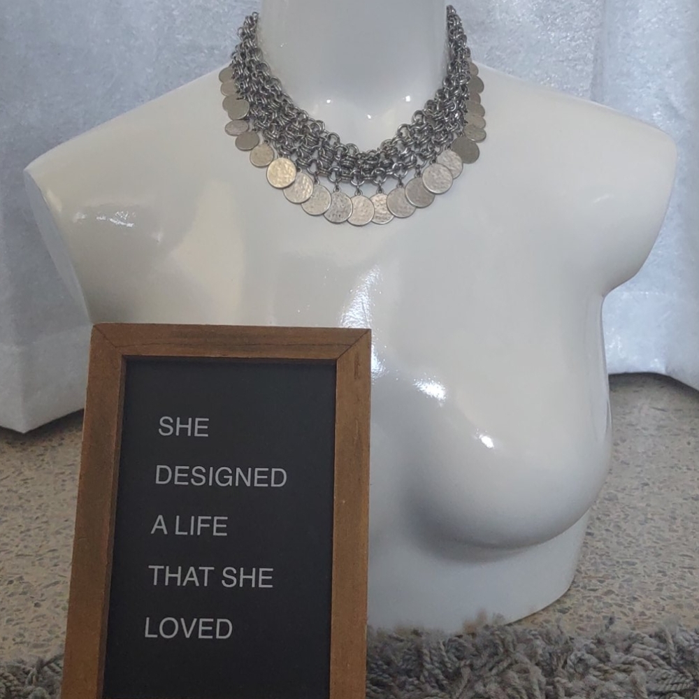 Medallion Coin Choker Bib Necklace Chico's Silver Stevie Multi-Strand Statement - Picture 7 of 7